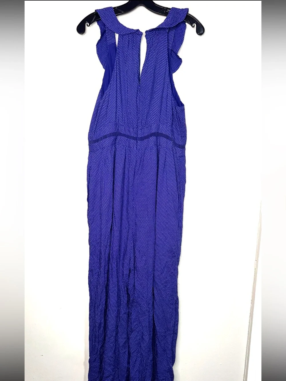 Anthropologie Maeve Ruffled Navy Blue Maxi Dress with Tiny White Dot Print - Picture 6 of 13